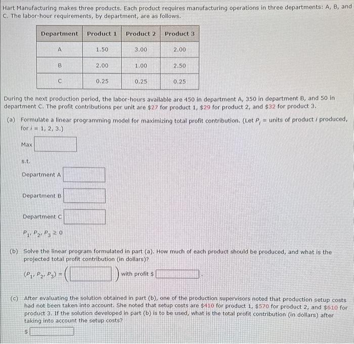 Solved Hart Manufacturing Makes Three Products. Each Product | Chegg.com