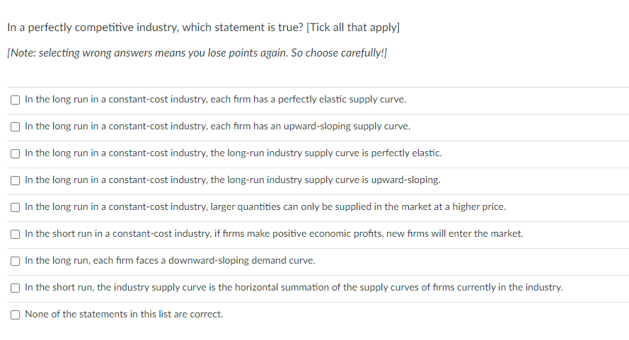 Solved In a perfectly competitive industry, which statement | Chegg.com