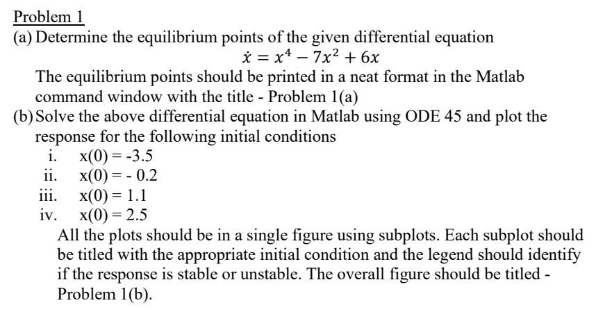 Solved Problem 1 (a) Determine the equilibrium points of the | Chegg.com