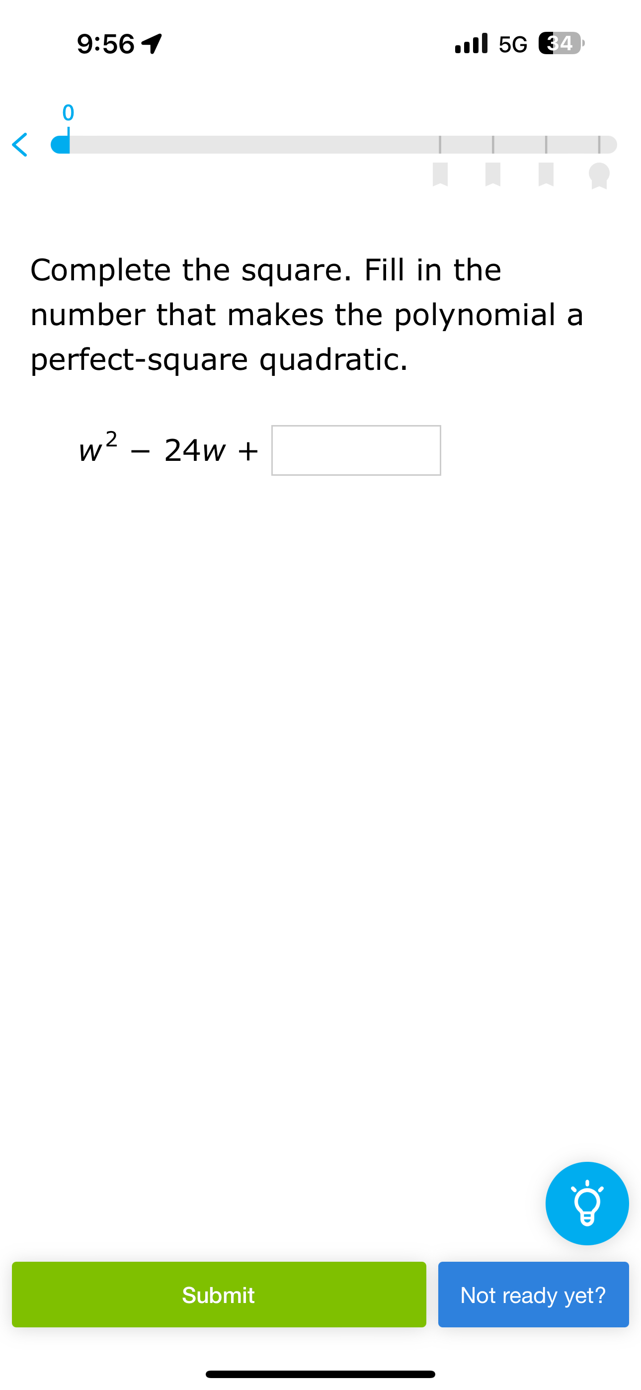 Solved 9:56 1.IIl 5G0Complete the square. Fill in the number | Chegg.com