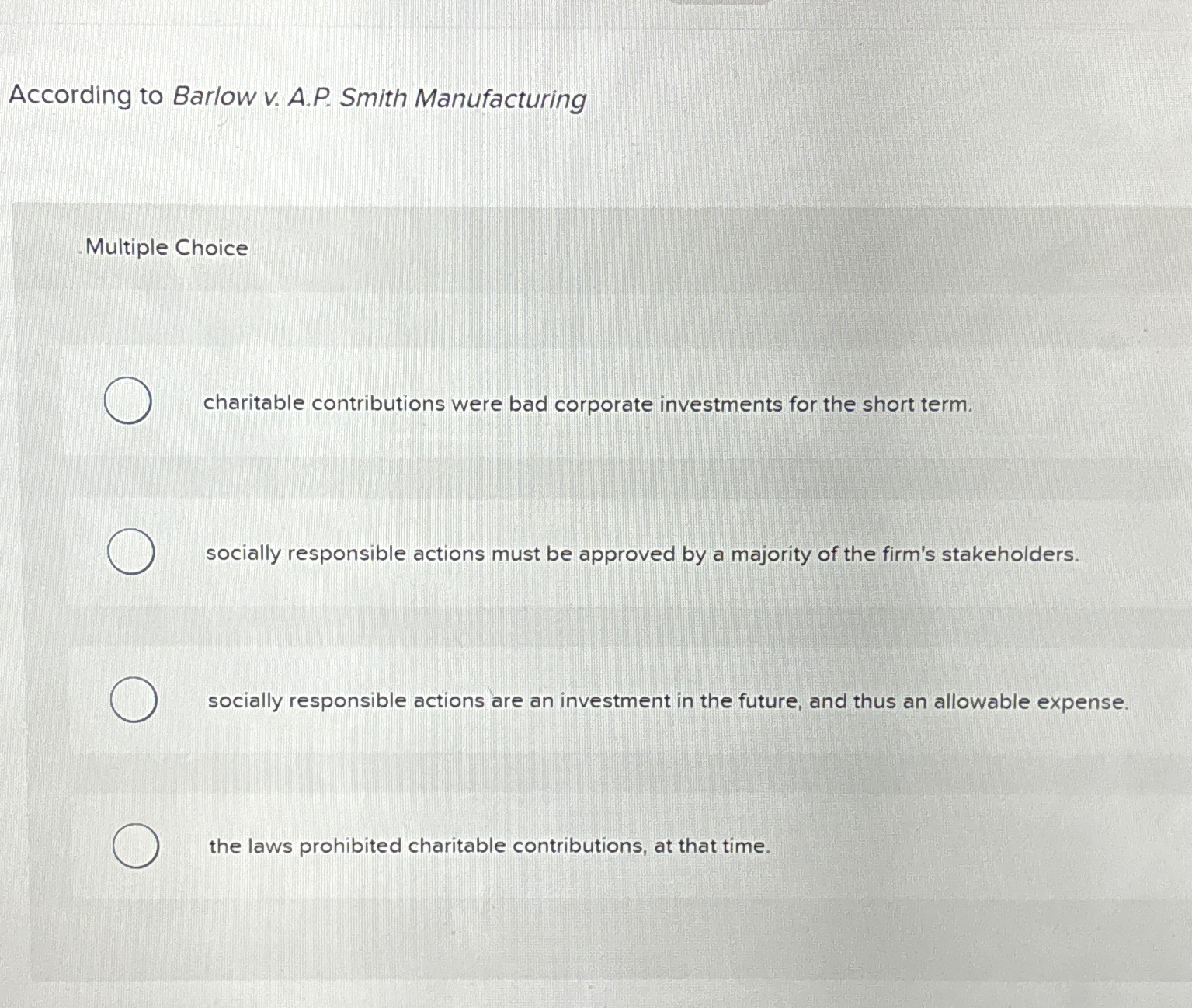 Solved According to Barlow v. A.P.