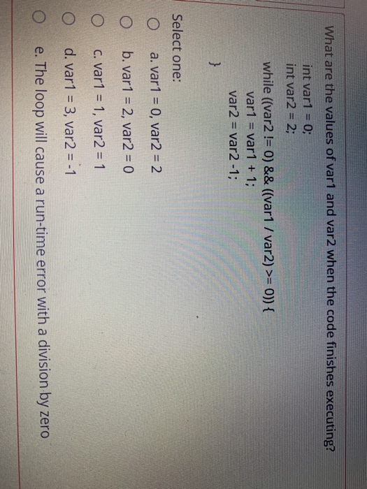 Solved What are the values of var1 and var2 when the code