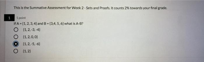 Solved This is the Summative Assessment for Week 2 - Sets | Chegg.com