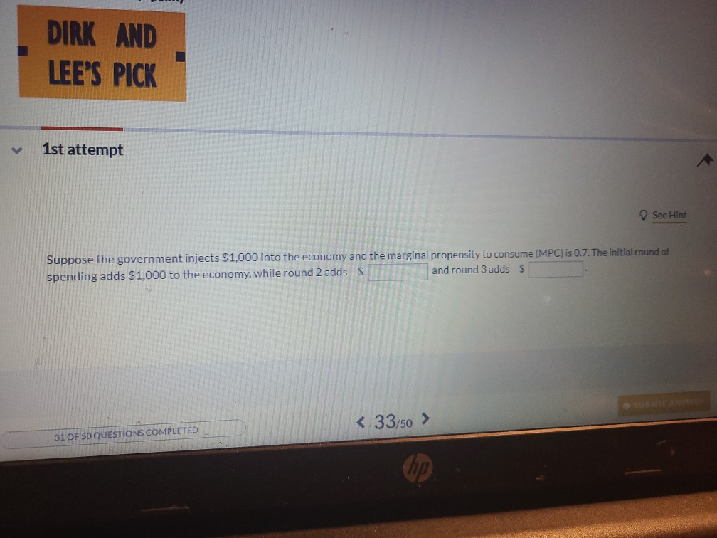 Solved DIRK AND LEE'S PICK v 1st attempt See Hint Suppose | Chegg.com