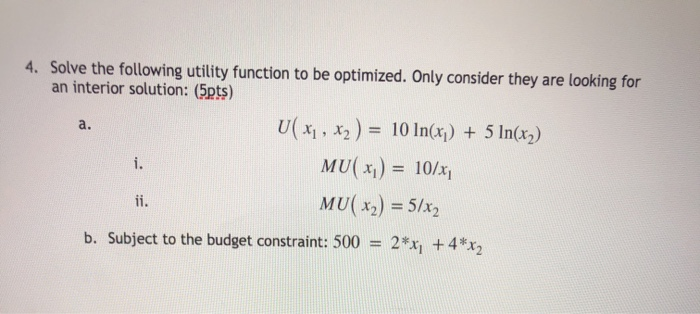 Utility Function Worksheet Answer Key Solved 4. Solve the following utility function to be | Chegg.com