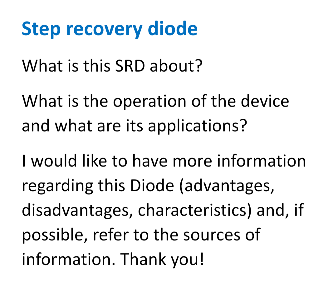 Solved Step recovery diode What is this SRD about? What is | Chegg.com