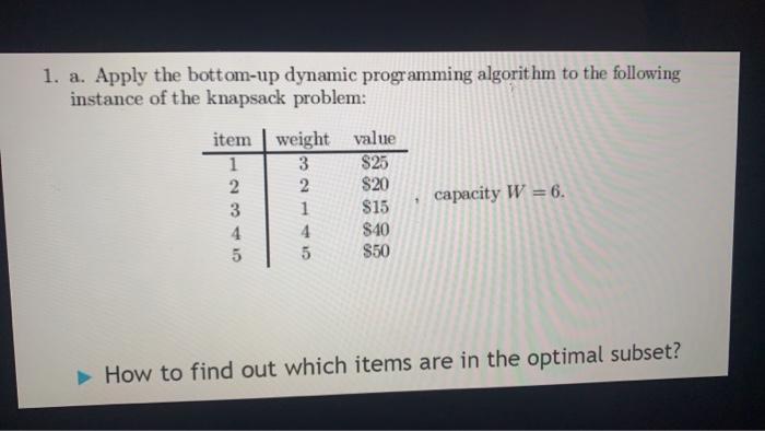 Solved 1. a. Apply the bottom-up dynamic programming | Chegg.com