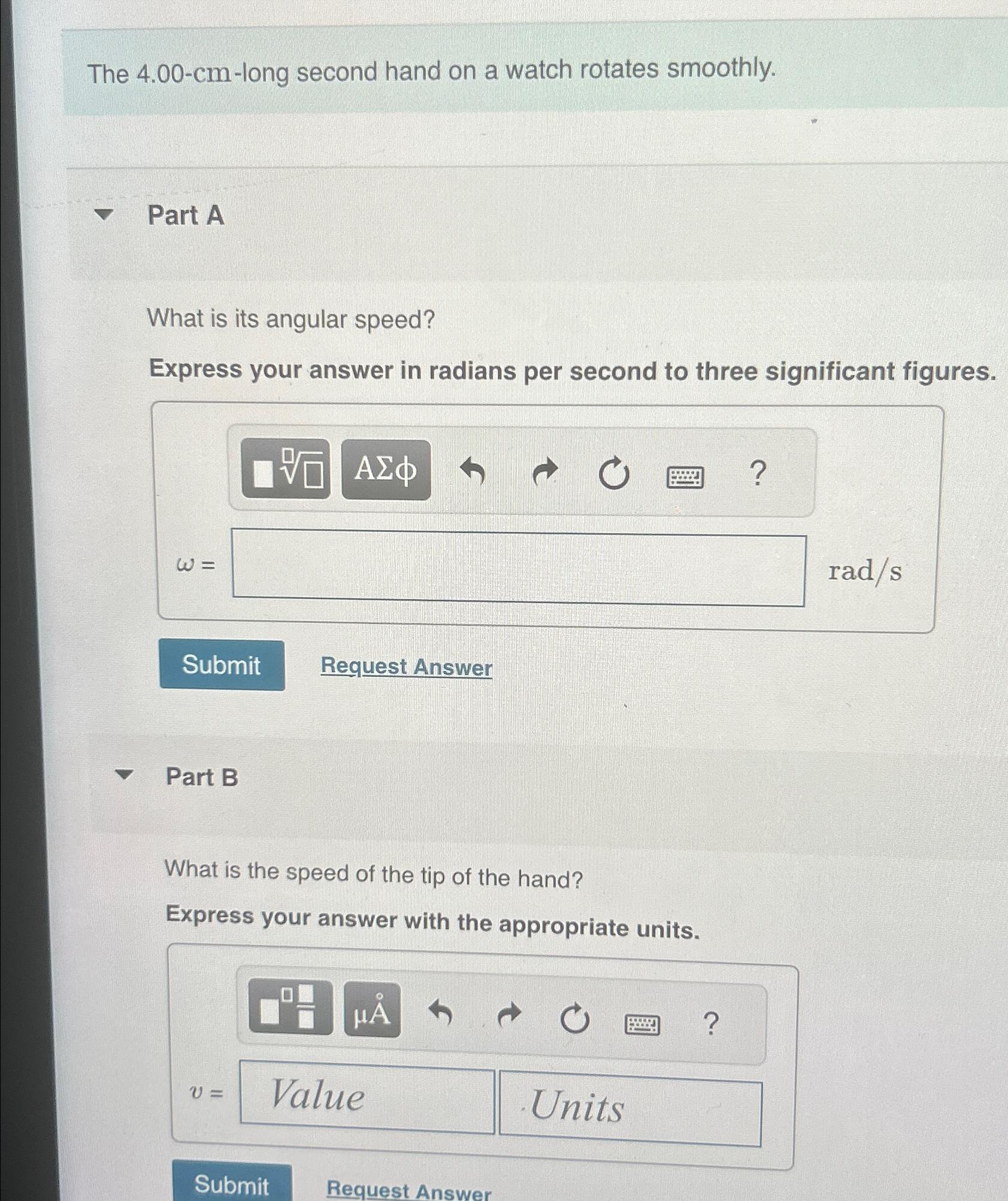Solved The 4.00cmlong second hand on a watch rotates