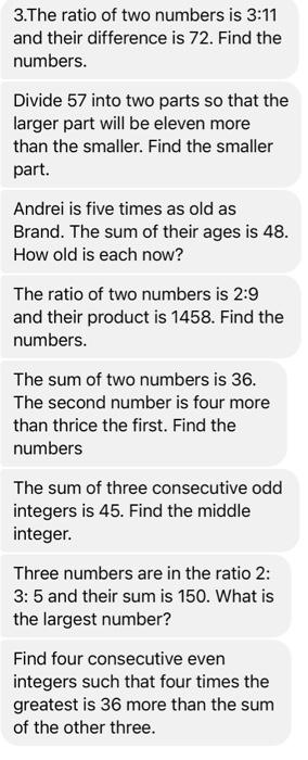 Solved 3.The ratio of two numbers is 3:11 and their | Chegg.com