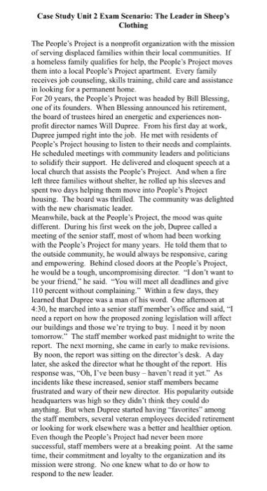 Solved Case Study Unit 2 Exam Scenario: The Leader in | Chegg.com