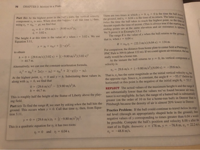 Physics Home Run Problem Solved EXAMPLE 3.4 A home-run hit OBRO let's consider a | Chegg.com