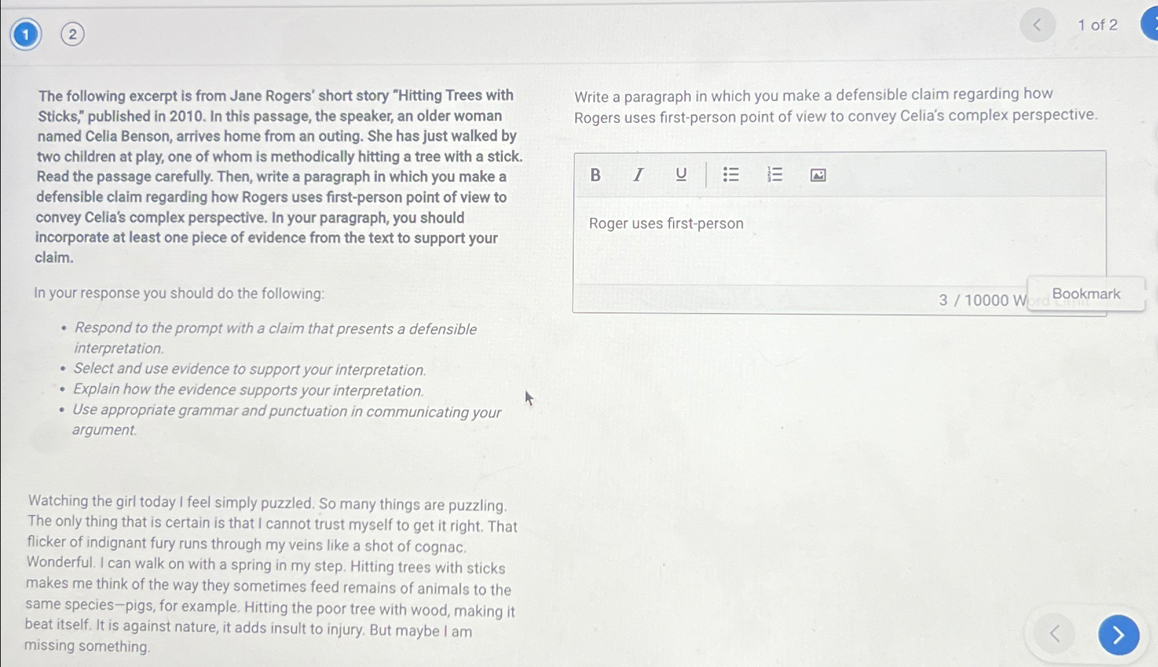 Solved (1) (2)1 ﻿of 2The following excerpt is from Jane