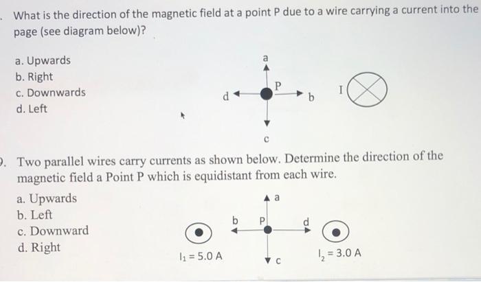 Solved Two parallel wires carry currents as shown below. | Chegg.com