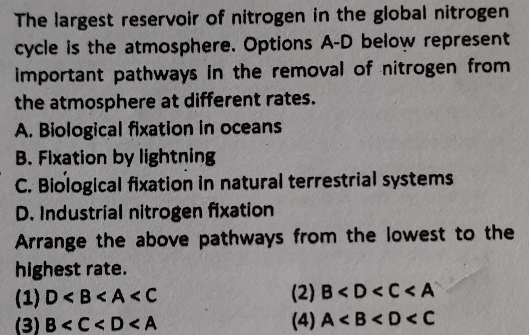 Solved The largest reservoir of nitrogen in the global | Chegg.com