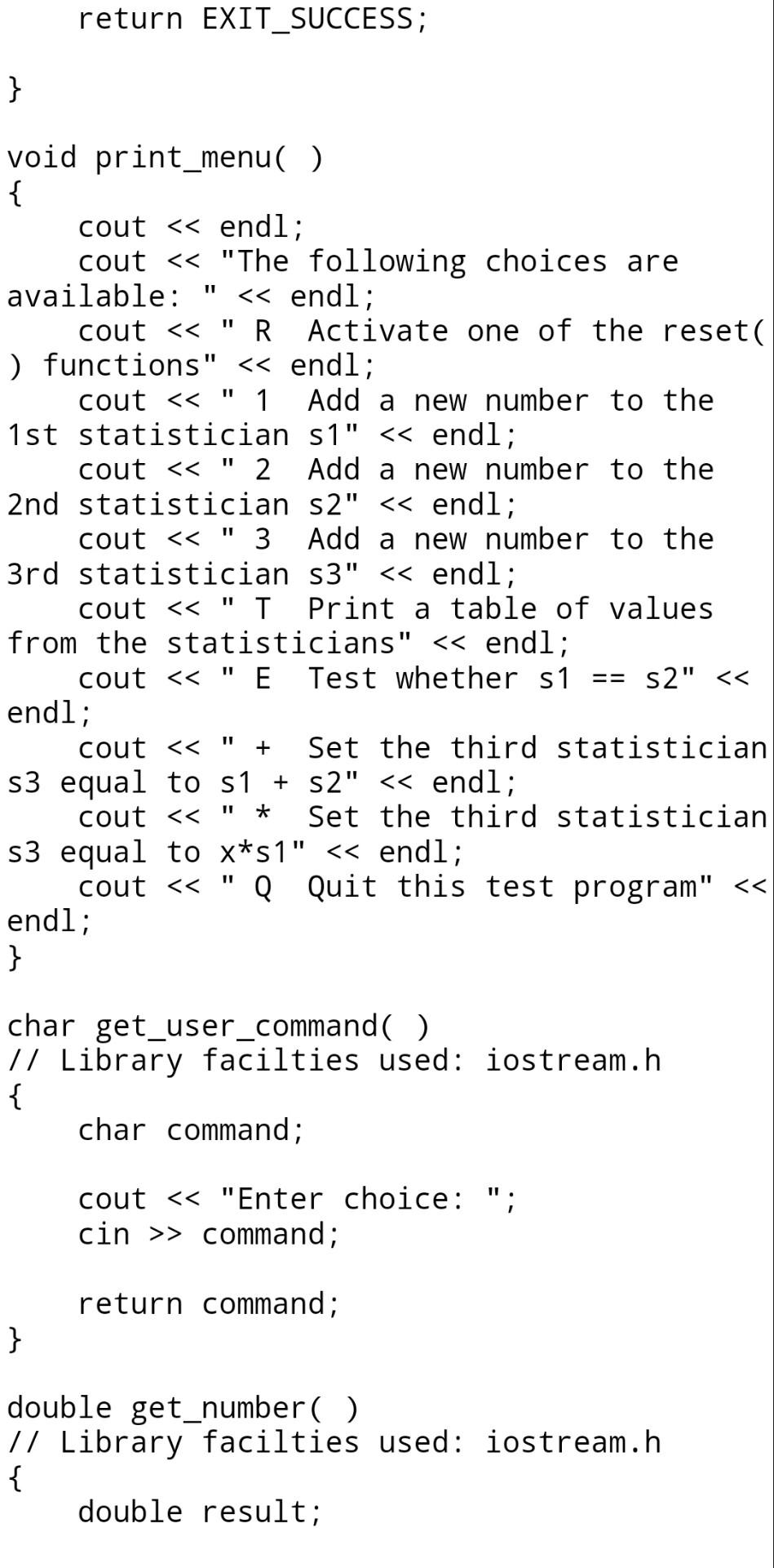 Solved // FILE: stattest.cpp // An interactive test program | Chegg.com