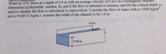 Solved Water at 15°C flows at a depth of 0.4 m with an | Chegg.com