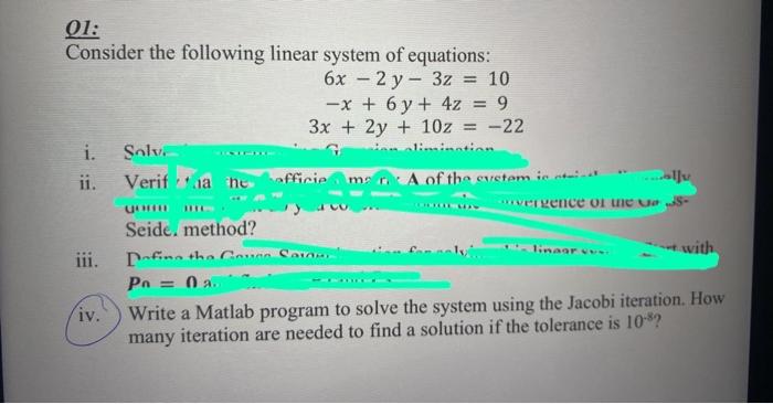 Solved ورامی 01 Consider The Following Linear System Of