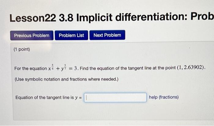 Solved Lesson22 3.8 Implicit Differentiation: Prob Previous | Chegg.com