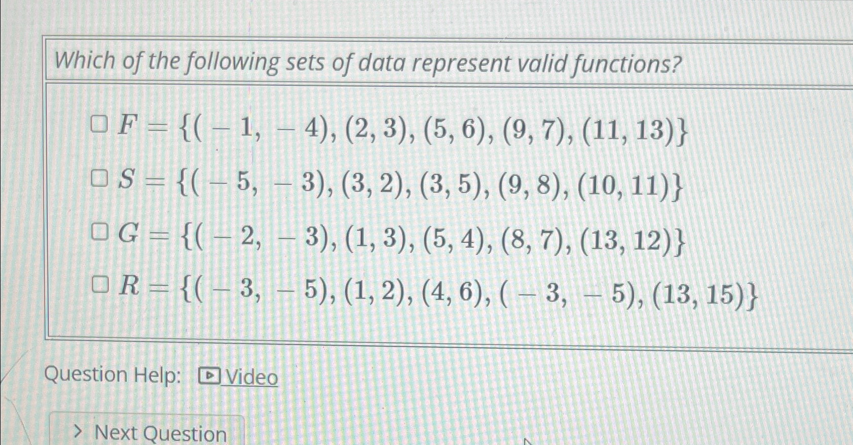 Solved Which of the following sets of data represent vaild | Chegg.com