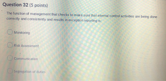 Solved Question 32 (5 points) The function of management | Chegg.com