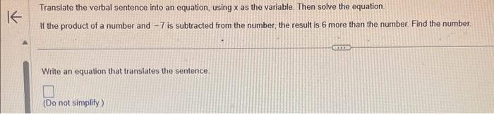 Solved Translate the verbal sentence into an equation, using | Chegg.com