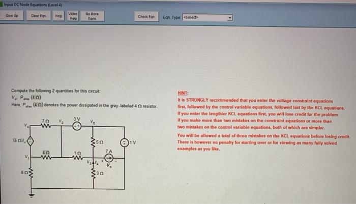Solved Input DC Node Equation level 4 Give Up Cew Er Help | Chegg.com