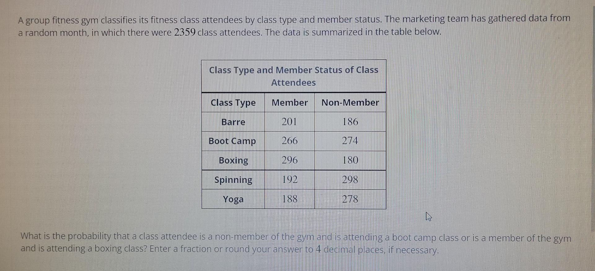 Gym Class Graph Solved A group fitness gym classifies its fitness class | Chegg.com
