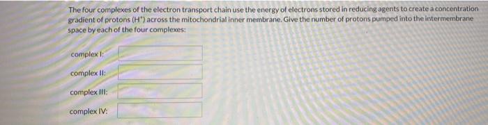 Solved The four complexes of the electron transport chain | Chegg.com