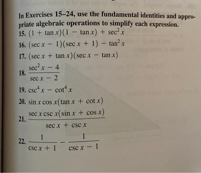 Solved In Exercises 15–24, use the fundamental identities | Chegg.com