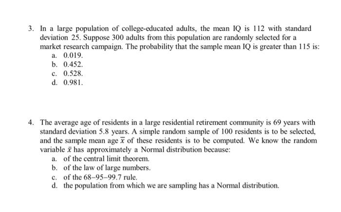 Solved 3. In a large population of college-educated adults, | Chegg.com