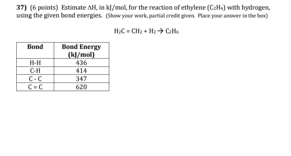 Solved 37 6 points Estimate AH in kJ mol for the Chegg