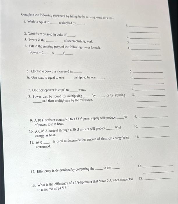 Solved 8. Power can be found by multiplying by or by | Chegg.com