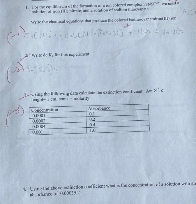 Solved 1. For The Equilibrium Of The Formation Of A Ion | Chegg.com