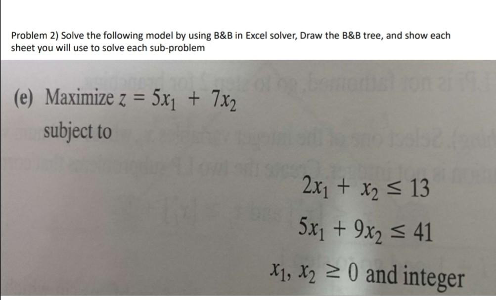 Solved Problem 2) Solve The Following Model By Using B&B In | Chegg.com