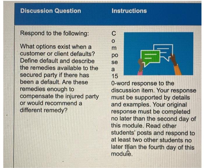 Solved Discussion Question Instructions Respond To The | Chegg.com