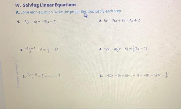 Iv Solving Linear Equations A Solve Each Equation Chegg 