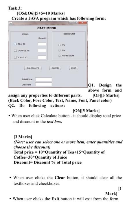 Solved Task 3: 105&06][5+5=10 Marks) Create a JAVA program | Chegg.com