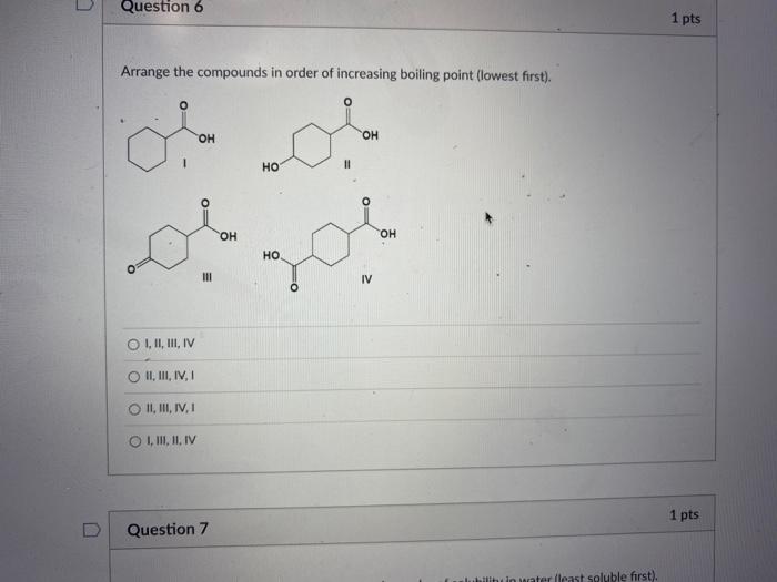 Solved 1 pts Arrange the compounds in order of increasing | Chegg.com