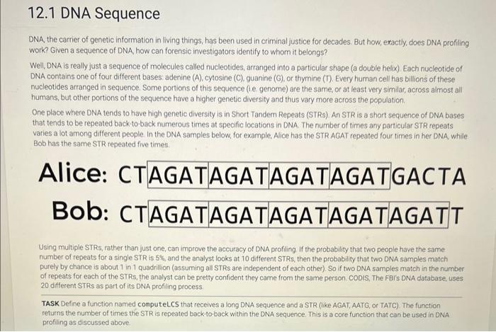 Solved 12.1 DNA Sequence DNA, the carrier of genetic | Chegg.com
