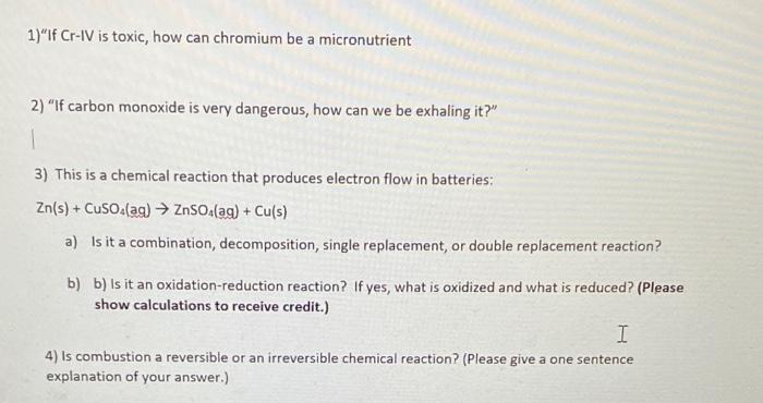 Solved 1 If Cr IV Is Toxic How Can Chromium Be A Chegg Com   Image