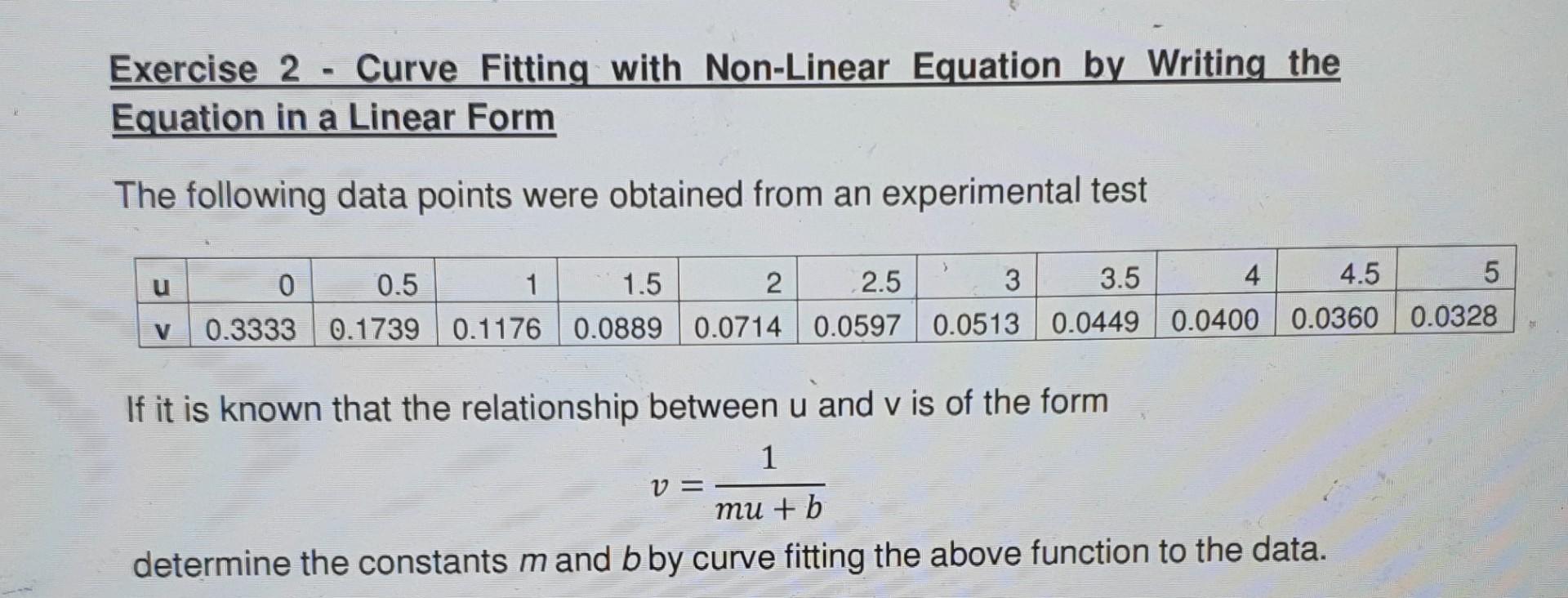 Solved Exercise 2 - Curve Fitting with Non-Linear Equation | Chegg.com