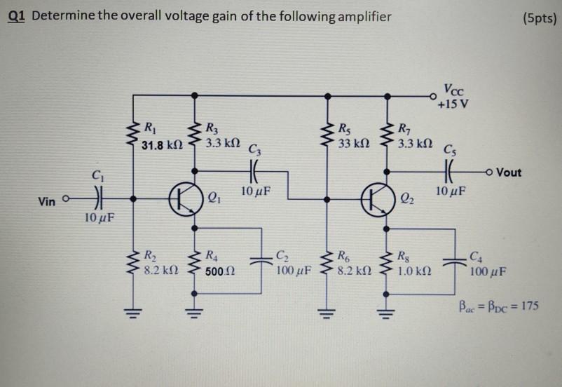 Solved Q1 Determine the overall voltage gain of the | Chegg.com