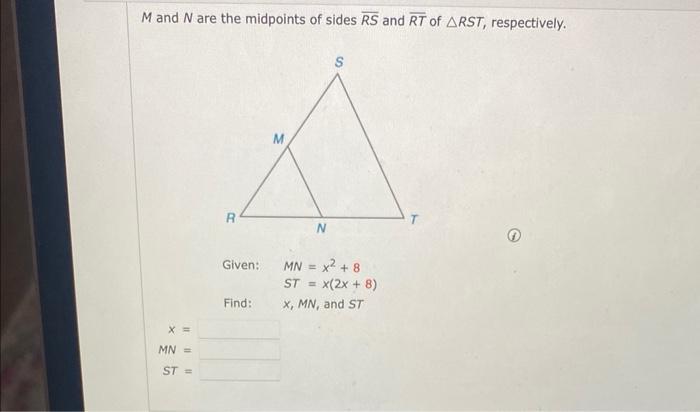 Solved M And N Are The Midpoints Of Sides Rs And Rt Of Arst 6227