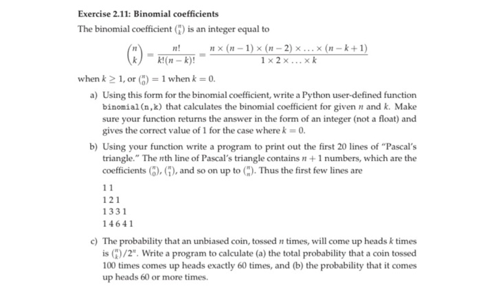 Solved Exercise 2 11 Binomial Coefficients The Binomial Chegg Com