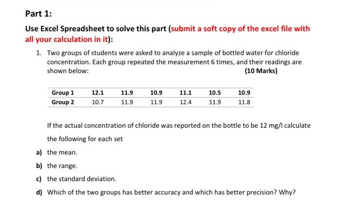 Solved Part 1: Use Excel Spreadsheet to solve this part | Chegg.com