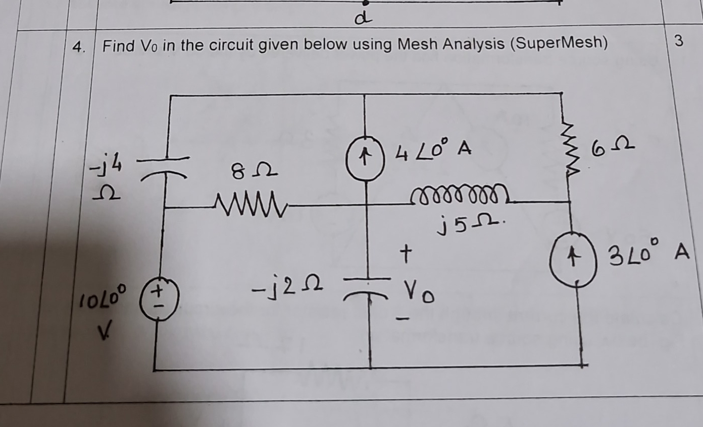 Find V0 ﻿in the circuit given below using Mesh | Chegg.com