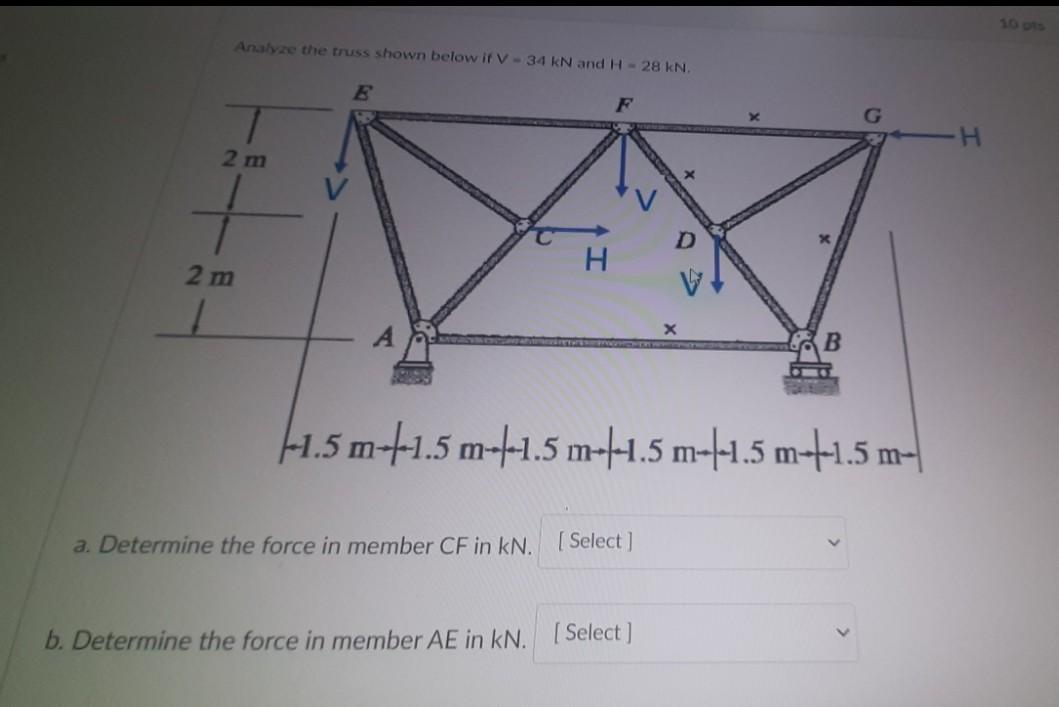 Solved Analyze the truss shown below if V - 34 kN and H - 28 | Chegg.com