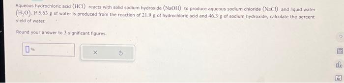 Solved Aqueous hydrochloric acid ( HCl ) reacts with solid | Chegg.com