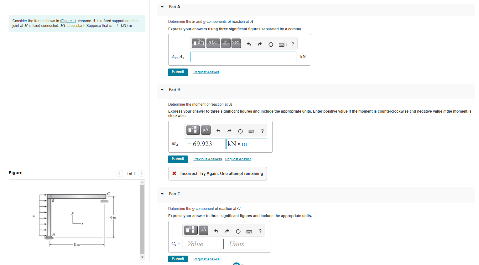 Solved - Part B Determine The Moment Of Reaction At A. | Chegg.com