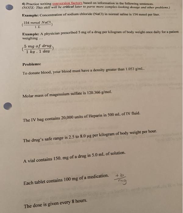 Solved 4) Practice writing conversion factors based on | Chegg.com